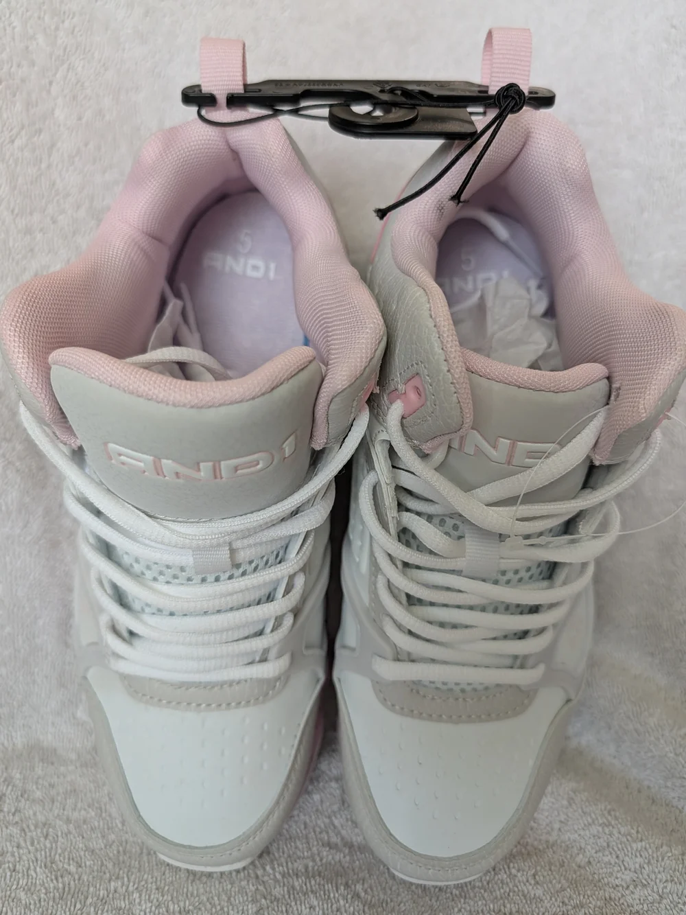 AND1 Kids High-Top Sneakers in White and Light Pink